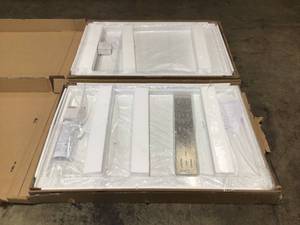 Rothbury 48 in. x 32 in. Solid Surface Single Threshold Left Drain Shower Pan with Stainless Steel Linear Cover in White open box customer return
