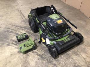 Green Machine 62V Brushless 22 in. Electric Cordless Battery Self- Propelled Lawn Mower with 2 4.0 Ah Batteries and Charger open box customer returns see pictures