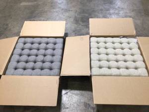 Lot of 2 Eluxury Grey Large Square Tufted Ottoman with Black Metal Base review pictures