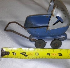 Vintage Metal Baby Stroller - Missing Tire