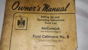 I.H.  Owner�s Manual 1951 Field Cultivator No. 8