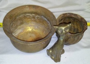 Brass Spittoon, Planter & Cat.