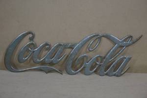 lot 122 image: Vintage Tin Coca Cola Sign Script - From Cooler or Ad