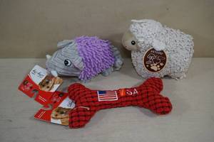 lot 152 image: Plush Dog Toys - Bone, Warthog, Lamb