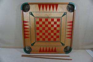 lot 186 image: Vintage Wood Carom Board Game with Cues