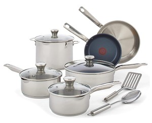 NEW T-Fal Unlimited Collection Stainless Steel Platinum Nonstick Cookware Set
