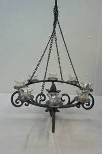lot 19 image: cast iron hanging candle chandelier