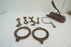 lot 70 image: antique tools and grain scoop