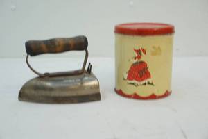 lot 72 image: antique iron and vintage canister