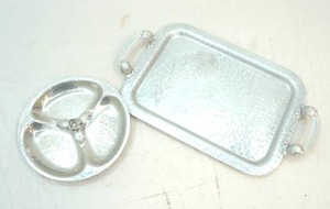 lot 184 image: vintage Continental hammered silver looking serving tray and cookie dish