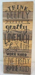 lot 260 image: Think Deeply wood wall art