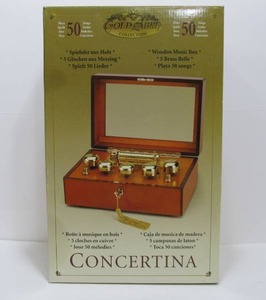 lot 22 image: Unused Brass & Wood Concertina Music Box - Plays 50 Songs