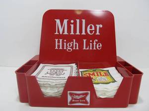 lot 56 image: Vintage 1960s era MILLER High Life Beer RestaurantBar Advertising Napkin & Condiment Holder