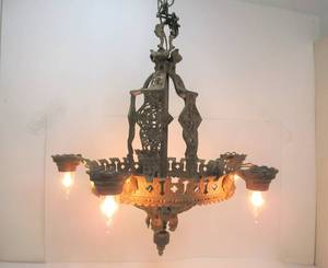 lot 51 image: Ornate Antique Gothic Style Hanging Chandelier Light Fixture