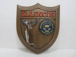 lot 142 image: Vintage University of Illinois Shield Emblem Plaque Chemwood Sign