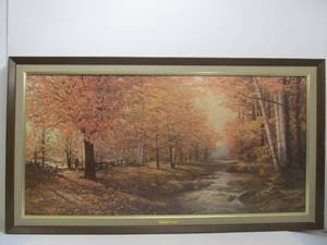 lot 144 image: Vintage Robert Wood Reproduction Print Painting Autumn Leaves 44x24