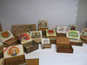 lot 155 image: Large Lot of Antique Wooden Cigar Boxes