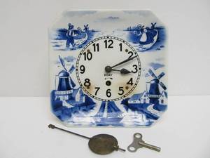 lot 163 image: Antique BlueWhite Porcelain 8 Day Wall Clock 