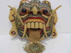 lot 187 image: Vintage Carved Wood Oriental Ceremonial Mask