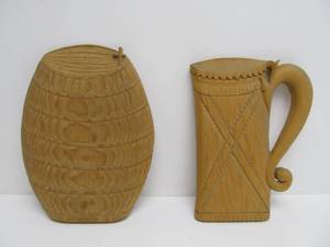 lot 190 image: Hand Carved Wooden Beer Barrel & Beer Stein