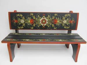 lot 201 image: Excellent Hand Painted Rosemaled Childs Bench