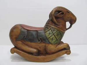 lot 207 image: Vintage 1951 Hand Carved Wood Folk Art GoatRam