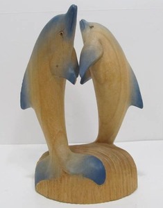 lot 208 image: Vintage Hand Made Wood Carving - 2 Dolphins