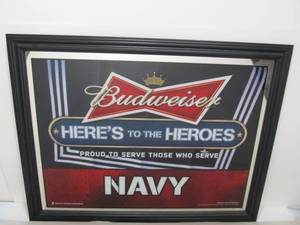 lot 232 image: Budweiser Heres to The Heroes Advertising Armed Forces Beer Mirror - NAVY