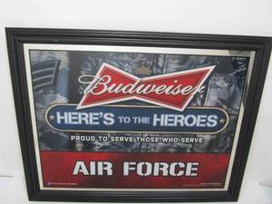 lot 233 image: Budweiser Heres to The Heroes Advertising Armed Forces Beer Mirror - AIR FORCE 
