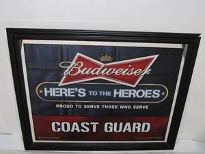 lot 234 image: Budweiser Heres to The Heroes Advertising Armed Forces Beer Mirror - COAST GUARD