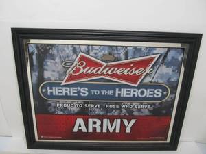 lot 235 image: Budweiser Heres to The Heroes Advertising Armed Forces Beer Mirror - ARMY