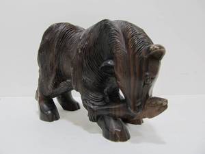 lot 237 image: Carved Signed Hardwood Bear Sculpture