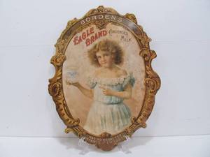 lot 242 image: Vintage Bordens Eagle Brand Condensed Milk Advertising Sign