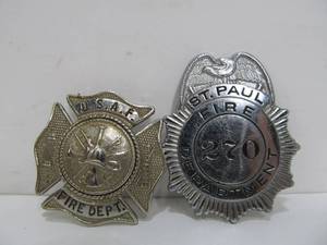 lot 270 image: 2 Vintage Fire Badges - Saint Paul & USAF