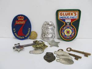 lot 271 image: Group wAssorted Badges, Navy Tags, Patches, Skeleton Keys etc
