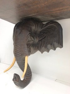 lot 79 image: Large Vintage Carved Wood Elephant Head Shelf