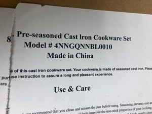 lot 313 image: Brand New Complete 8-Piece Seasoned Cast Iron Cooking Set