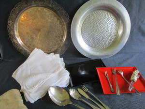 Trays, Cloth Napkins, Flatware