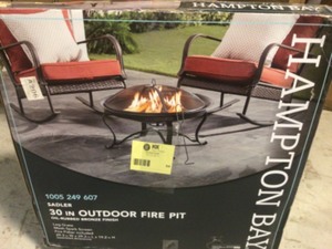 lot 54 image: Hampton Bay Sadler 30 in. x 19 in. Round Steel Wood Burning Fire Pit in Rubbed Bronze