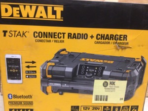 lot 28 image: DEWALT TSTAK Stackable & Portable Bluetooth Radio & Charger Compatible with 12-Volt, 20-Volt & 60-Volt FLEXVOLT Batteries Customer Returns See Pictures