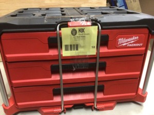 lot 18 image: Milwaukee PACKOUT 22 in. Modular 3-Drawer Tool Box with Metal Reinforced Corners Customer Returns See Pictures
