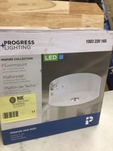 lot 11 image: Progress Lighting Inspire Collection 13 in. Brushed Nickel LED Transitional Bedroom Ceiling Light Drum Flush Mount Customer Returns See Pictures