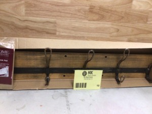 lot 10 image: Home Decorators Collection 27 in. Rustic Pine and Distressed Brass Hook Rack Open box Customer Returns See Pictures