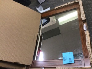 lot 30 image: Home Decorators Collection 24 in. W x 29 in. H Framed Rectangular Beveled Edge Bathroom Vanity Mirror in Dark Cherry Customer return see pictures