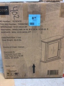 lot 43 image: Home Decorators Collection 24 in. W x 28 in. H Framed Rectangular Beveled Edge Bathroom Vanity Mirror in White finish Customer return see pictures