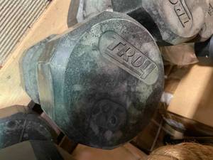 lot 115 image: Troy 12-Sided Rubber Encased 85 LBS Commercial Dumbbells Set.