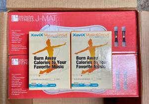 lot 28 image: J-MAT Jackie Chan Fitness Workout Board with Weights and Gaming System- 2 Sets.  