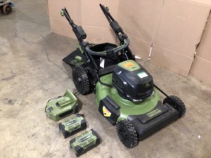 Green Machine 62V Brushless 22 in. Electric Cordless Battery Self- Propelled Lawn Mower with 2 4.0 Ah Batteries and Charger