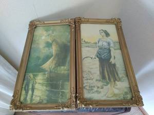 Pair of old framed art prints
