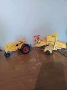 Vintage die-cast toy tractor and combine